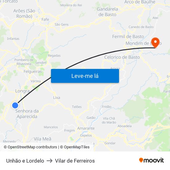 Unhão e Lordelo to Vilar de Ferreiros map