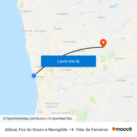 Aldoar, Foz do Douro e Nevogilde to Vilar de Ferreiros map