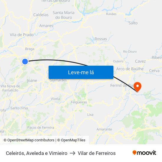 Celeirós, Aveleda e Vimieiro to Vilar de Ferreiros map