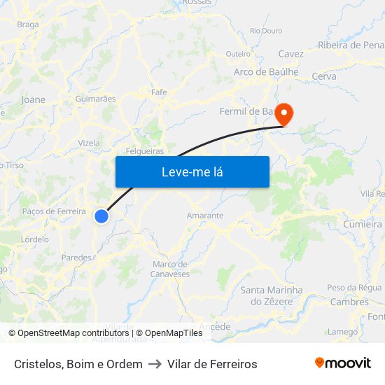 Cristelos, Boim e Ordem to Vilar de Ferreiros map