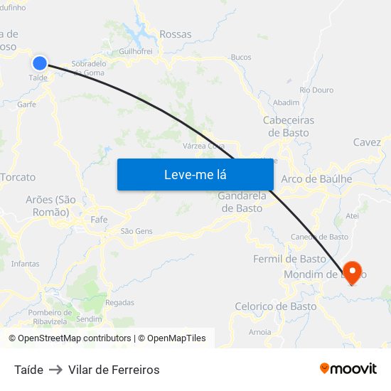 Taíde to Vilar de Ferreiros map