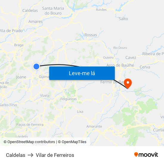 Caldelas to Vilar de Ferreiros map