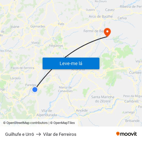 Guilhufe e Urrô to Vilar de Ferreiros map