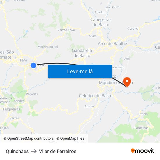 Quinchães to Vilar de Ferreiros map