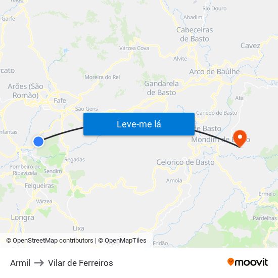 Armil to Vilar de Ferreiros map