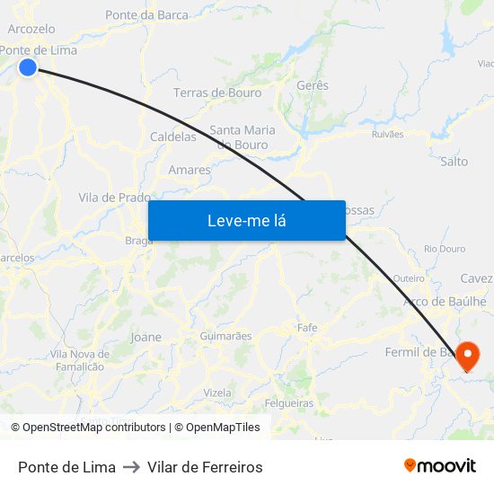 Ponte de Lima to Vilar de Ferreiros map