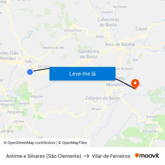 Antime e Silvares (São Clemente) to Vilar de Ferreiros map