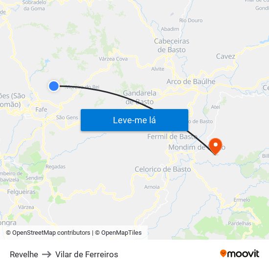 Revelhe to Vilar de Ferreiros map