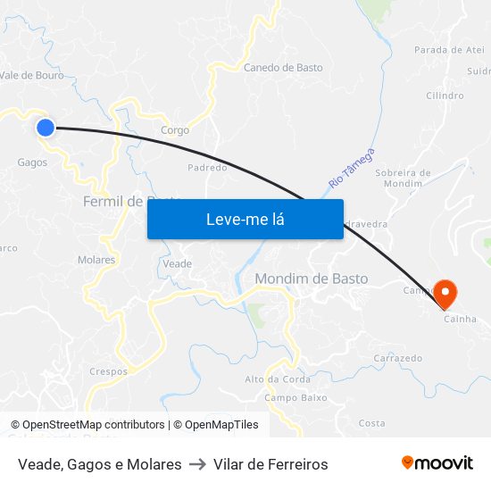 Veade, Gagos e Molares to Vilar de Ferreiros map