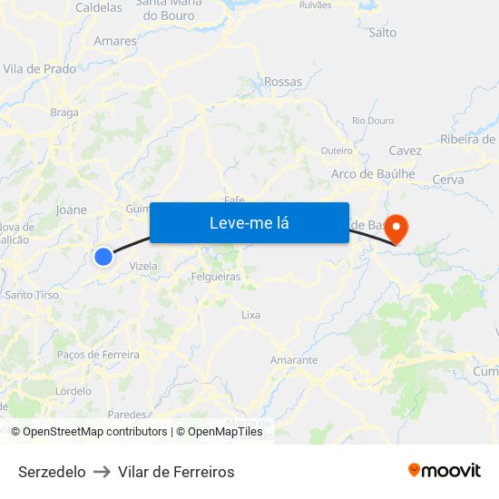 Serzedelo to Vilar de Ferreiros map