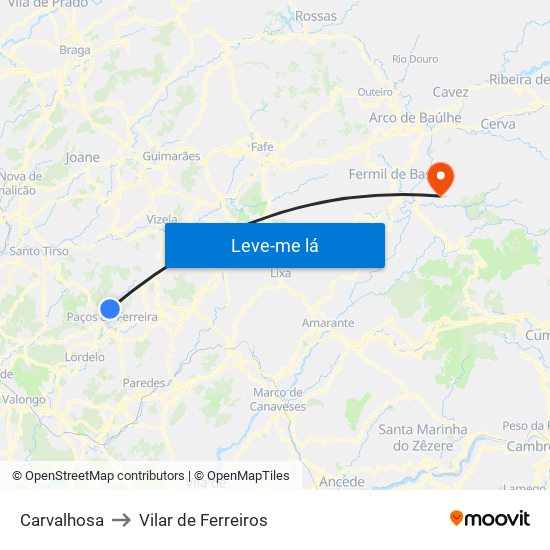 Carvalhosa to Vilar de Ferreiros map