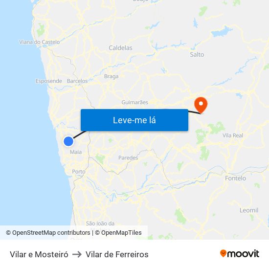 Vilar e Mosteiró to Vilar de Ferreiros map