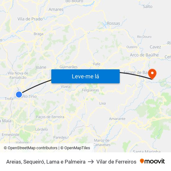 Areias, Sequeiró, Lama e Palmeira to Vilar de Ferreiros map