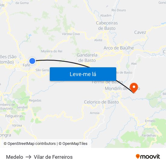 Medelo to Vilar de Ferreiros map