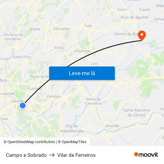 Campo e Sobrado to Vilar de Ferreiros map