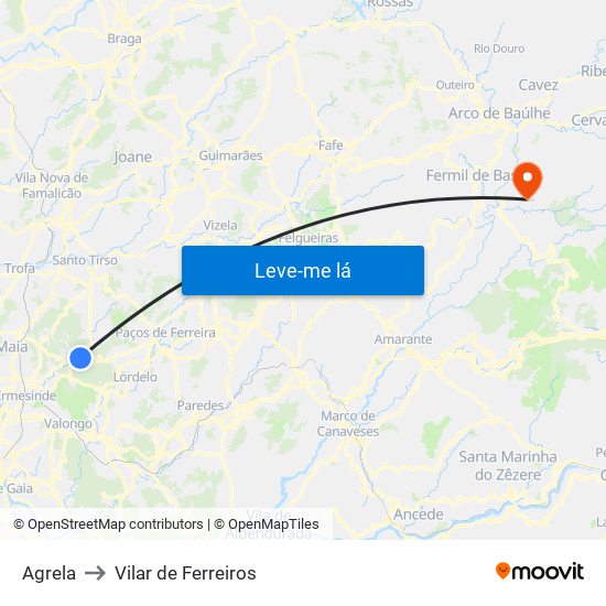 Agrela to Vilar de Ferreiros map