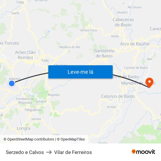 Serzedo e Calvos to Vilar de Ferreiros map