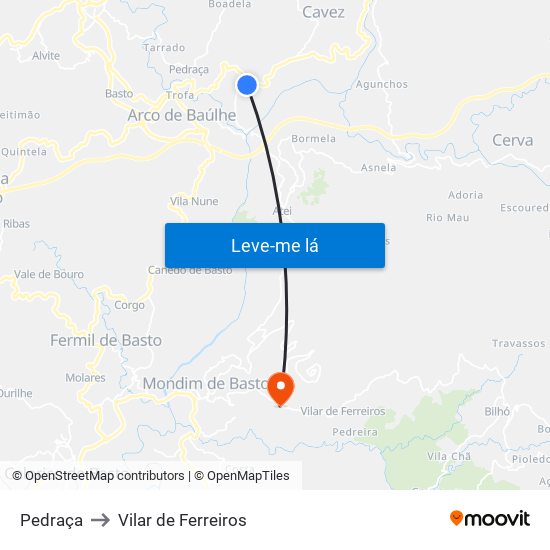 Pedraça to Vilar de Ferreiros map