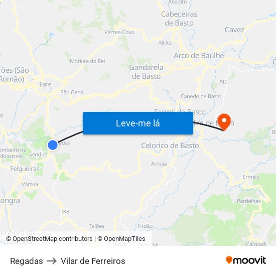 Regadas to Vilar de Ferreiros map