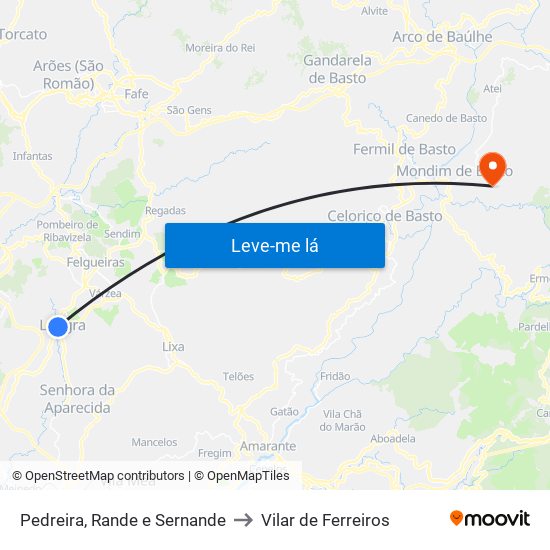 Pedreira, Rande e Sernande to Vilar de Ferreiros map