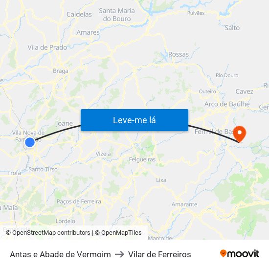Antas e Abade de Vermoim to Vilar de Ferreiros map