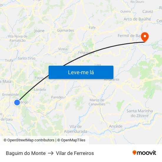 Baguim do Monte to Vilar de Ferreiros map