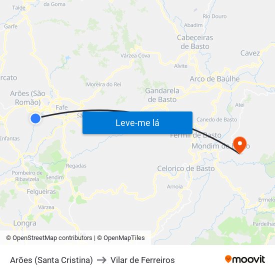 Arões (Santa Cristina) to Vilar de Ferreiros map