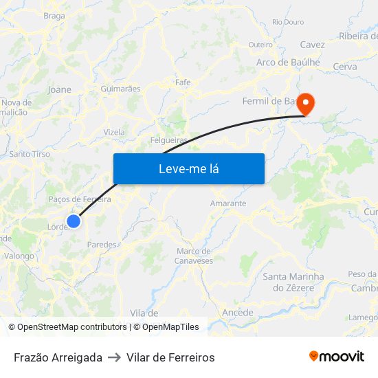 Frazão Arreigada to Vilar de Ferreiros map