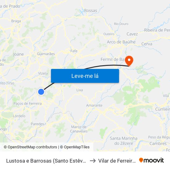 Lustosa e Barrosas (Santo Estêvão) to Vilar de Ferreiros map