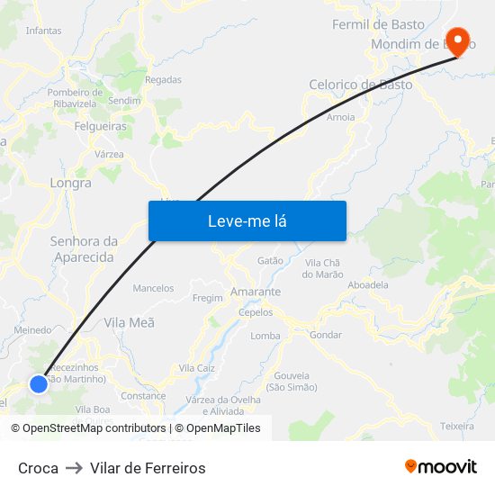 Croca to Vilar de Ferreiros map
