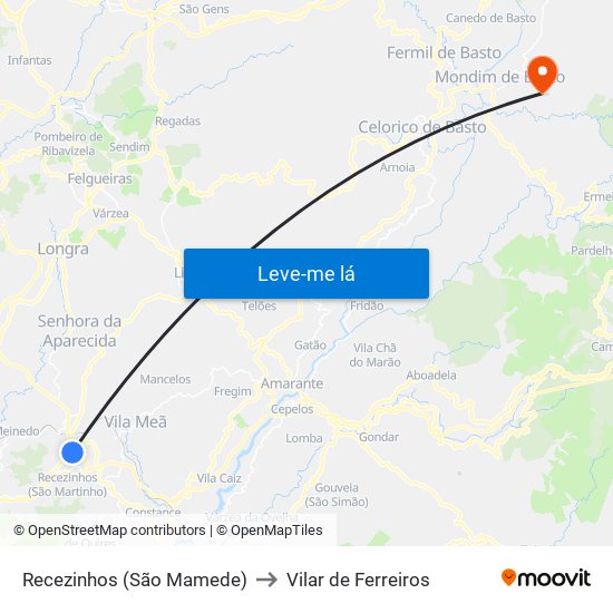 Recezinhos (São Mamede) to Vilar de Ferreiros map