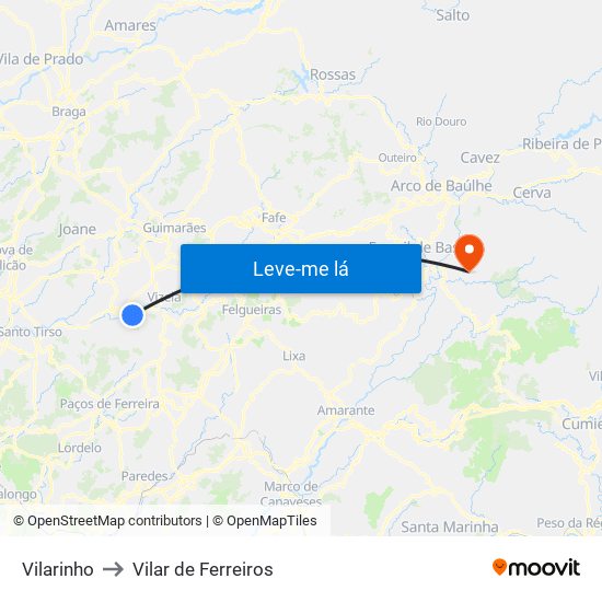Vilarinho to Vilar de Ferreiros map