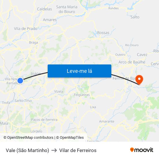 Vale (São Martinho) to Vilar de Ferreiros map