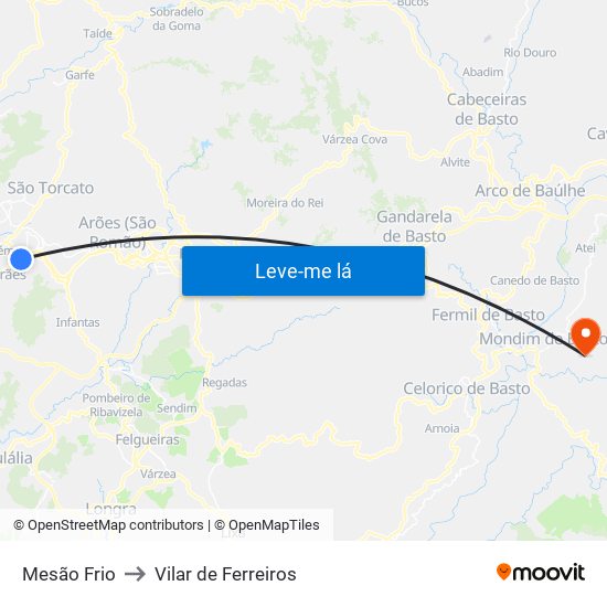 Mesão Frio to Vilar de Ferreiros map