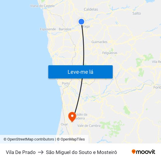 Vila De Prado to São Miguel do Souto e Mosteirô map