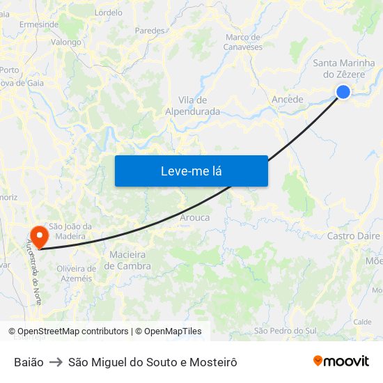 Baião to São Miguel do Souto e Mosteirô map