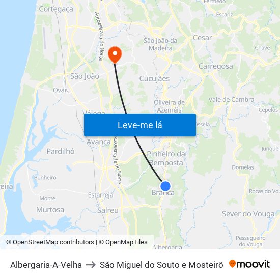 Albergaria-A-Velha to São Miguel do Souto e Mosteirô map