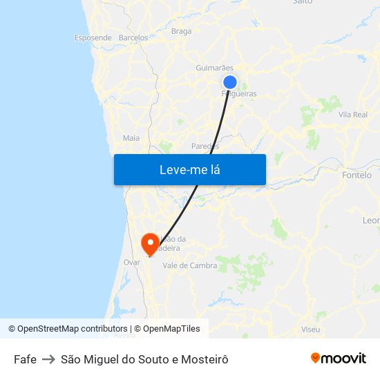 Fafe to São Miguel do Souto e Mosteirô map