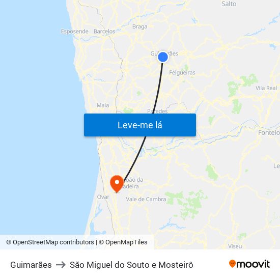 Guimarães to São Miguel do Souto e Mosteirô map