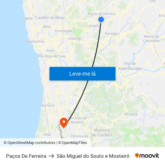 Paços De Ferreira to São Miguel do Souto e Mosteirô map