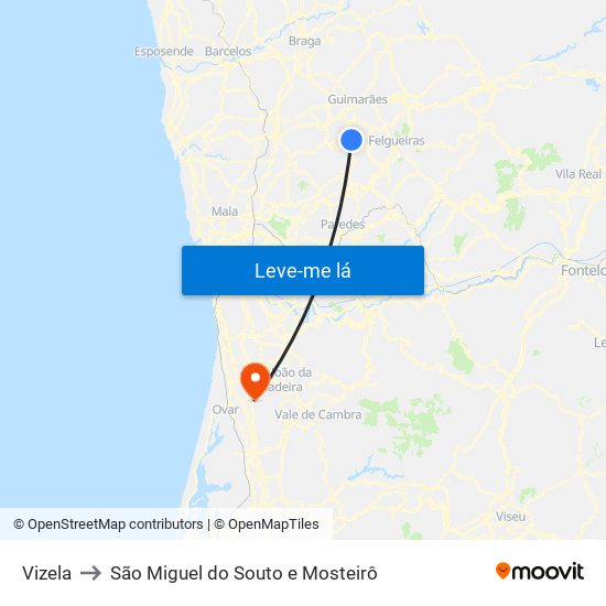 Vizela to São Miguel do Souto e Mosteirô map