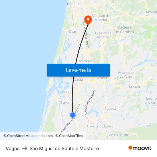 Vagos to São Miguel do Souto e Mosteirô map