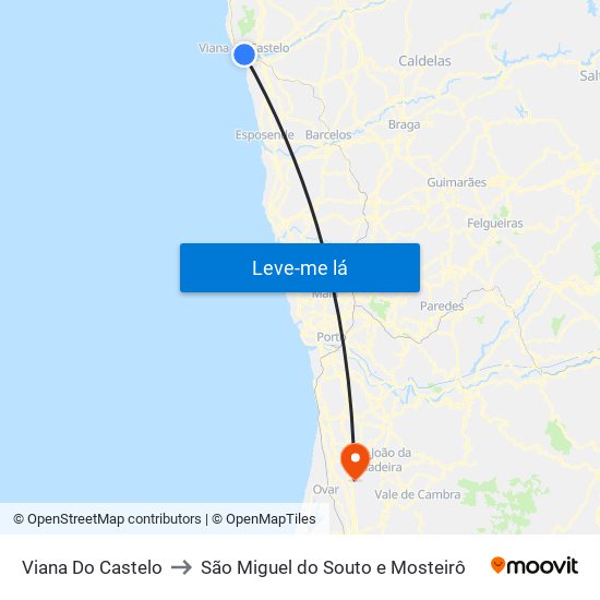 Viana Do Castelo to São Miguel do Souto e Mosteirô map
