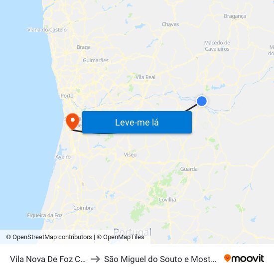 Vila Nova De Foz Côa to São Miguel do Souto e Mosteirô map