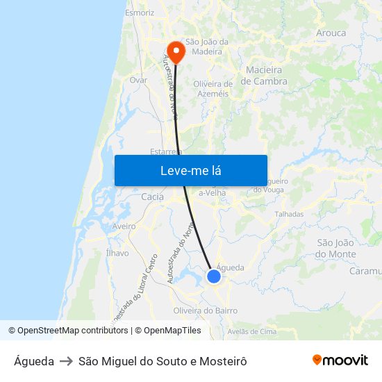 Águeda to São Miguel do Souto e Mosteirô map