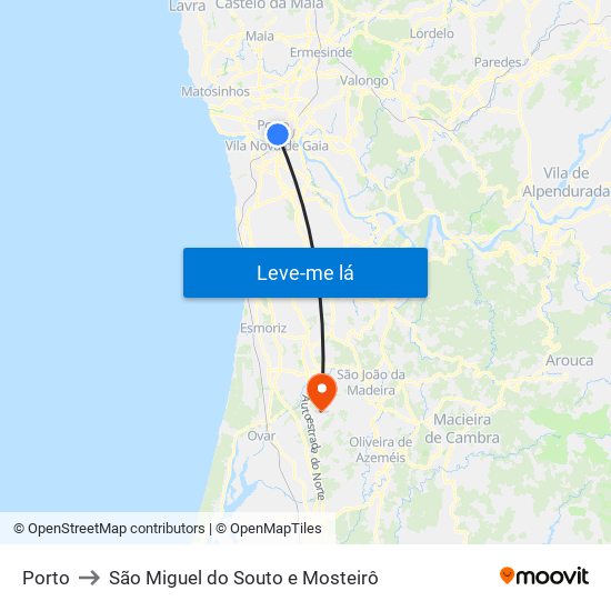 Porto to São Miguel do Souto e Mosteirô map