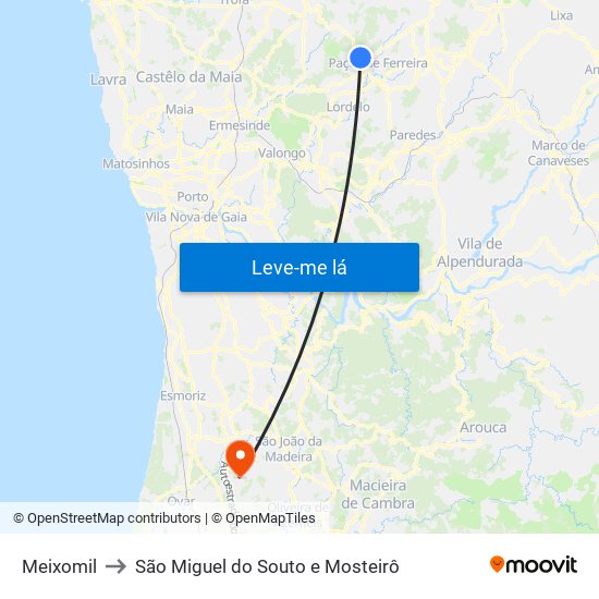 Meixomil to São Miguel do Souto e Mosteirô map