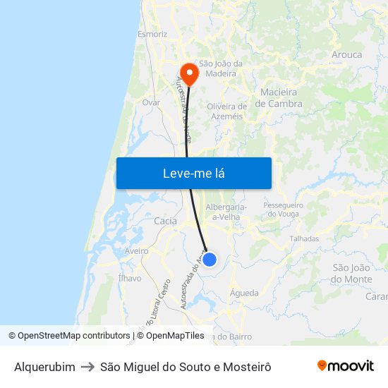 Alquerubim to São Miguel do Souto e Mosteirô map