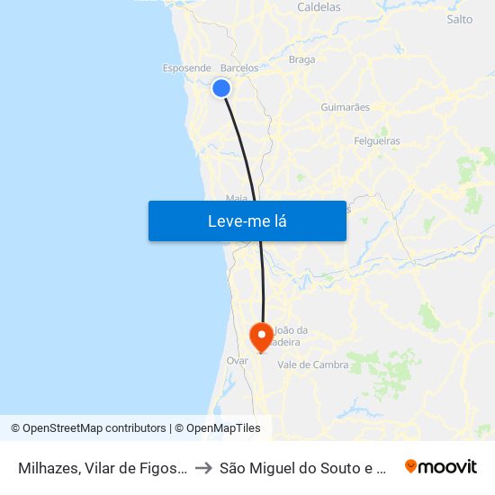 Milhazes, Vilar de Figos e Faria to São Miguel do Souto e Mosteirô map