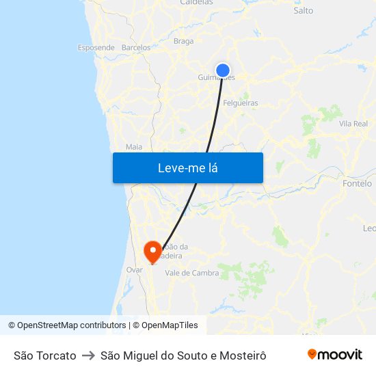 São Torcato to São Miguel do Souto e Mosteirô map